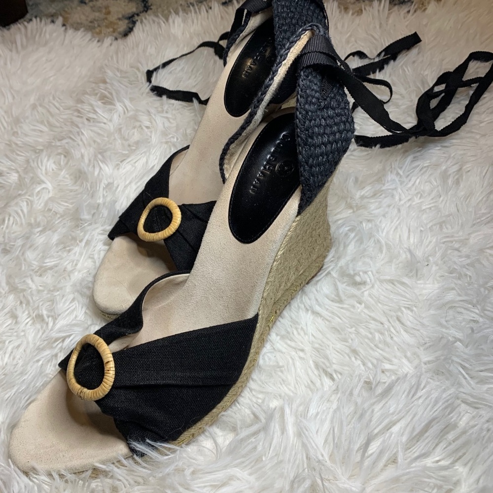 Boho Cole Haan Black & Tan Woven Espadrille Sandal